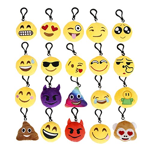 CUSFULL Mini Emoji Llavero Emoji Encantadora Almohada Almohadillas Emoticon Llavero Soft Party Bag Regalo de Relleno de Juguete para los niños (20pcs)
