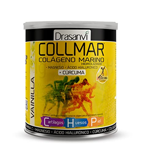 COLLMAR Colágeno Marino Hidrolizado + Cúrcuma con Magnesio, Vitamina C, Ácido Hialurónico para bienestar articular y muscular |Máx. asimilación 9.355 mg/día | 300g de polvo | Sabor Vainilla