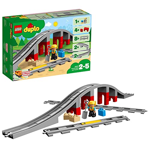 LEGO Duplo Puente y Vías Ferroviarias, Juguetes de Construcción para Niños y Niñas de 2 Años o Más con Ladrillo de Sonido, Tren de Juguete 10872