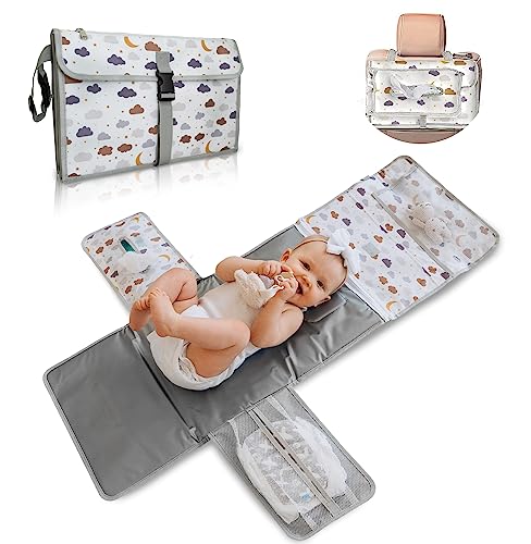 Cambiador bebé portátil XL-Cambiador plegable impermeable ideal como regalo para recién nacido-El cambiador de pañales es un bolso desmontable con 6 bolsillos como neceser para artículos de bebé