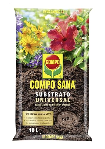 COMPO SANA Substrato Universal de calidad con 6 a 8 semanas de abono para plantas de interior, terraza y jardín, Substrato de cultivo, 10 L