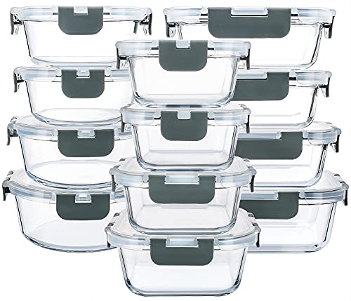 MCIRCO Envases de vidrio herméticos para alimentos, pack de 12 unidades, Gris