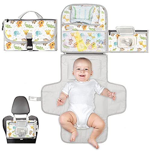 Cambiador bebé portátil XL-Cambiador plegable impermeable ideal como regalo para recién nacido-El cambiador de pañales es un bolso desmontable con 6 bolsillos como neceser para artículos de bebé
