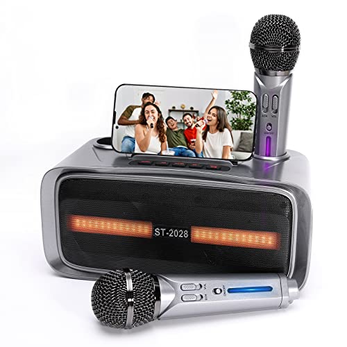 AFAITH Máquina de Karaoke 2 Micrófonos Sistema de Altavoces de Sonido Portátil con Altavoz Bluetooth Inalámbrico para Niños Adultos Fiesta en Casa