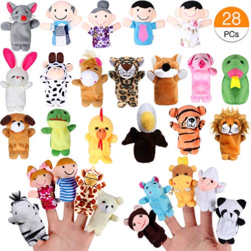 Vamei Marionetas de Dedo Animales y Familias para Niños Bebe 28Piezas Cartoon Animal Hand Toys Infantes Niños pequeños Cuento Educativo Hora