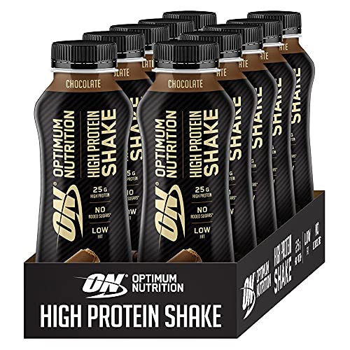 Optimum Nutrition High Protein Shake, Batidos de Proteinas para Aumentar Masa Muscular, Paquete de 10 Batidos, Chocolate, 10 x 330 ml