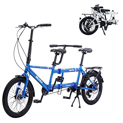 GOJLEX Bicicleta Tandem Plegable, Bicicleta Tandem Plegable de 20', Bicicleta Cruiser Ajustable de 7 velocidades Bicicleta Plegable con 3 Asientos y Freno de Disco, CE FCC CCC