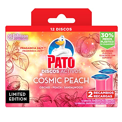 PATO® Discos Activos WC Cosmic Peach, Limpia y Desinfecta, Pack de 2 Recambios
