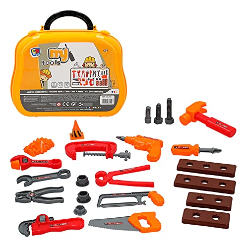 ColorBaby - Maletín herramientas juguetes, 23 piezas: taladro juguete, serrucho, alicates, destornilladores, tuercas, tornillos, abrazadera, caja herramientas juguetes niños 3 años (43792)