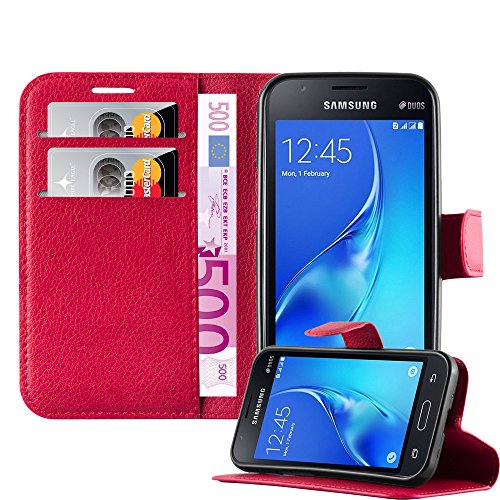Cadorabo Funda Libro para Samsung Galaxy J1 Mini en Rojo CARMÍN - Cubierta Proteccíon con Cierre Magnético, Tarjetero y Función de Suporte - Etui Case Cover Carcasa