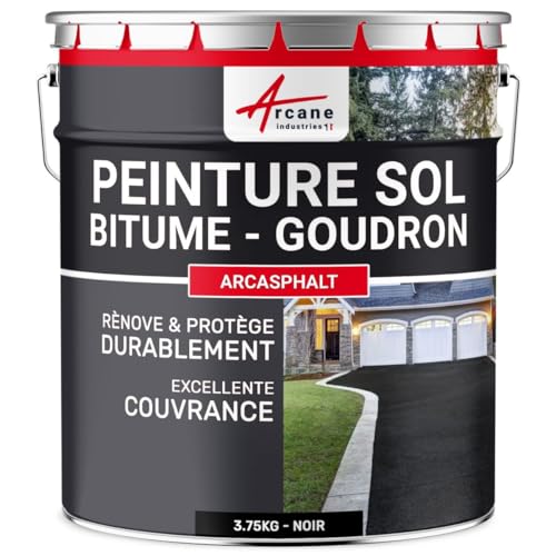 Pintura bituminosa y pintura de alquitrán: resina de suelo para asfalto, alquitrán y mezcla bituminosa: ARCASPHALT-3.75 kg (7.5 m² en 2 capas) Negro-ARCANE INDUSTRIES