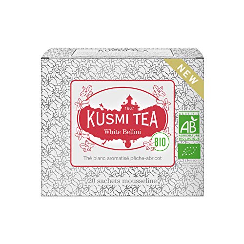 Kusmi Tea - White Bellini Bio - Té blanco con sabor a melocotón y albaricoque - Caja de 20 bolsitas