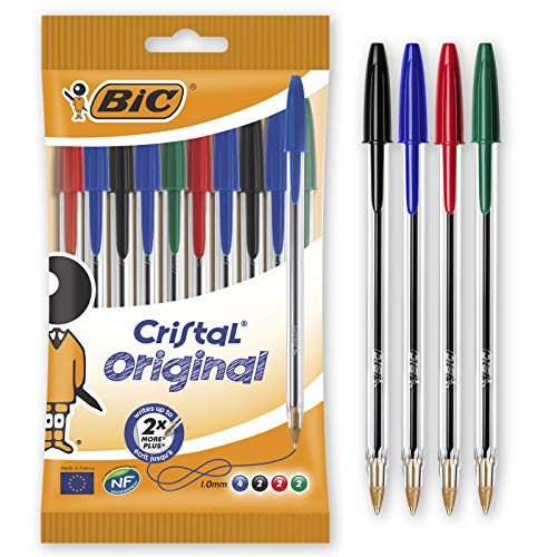 BIC Cristal, Bolsa de boligrafos, Óptimo para Uso de Oficina, Casa y Escolar, Pack de 10 Unidades, Multicolor