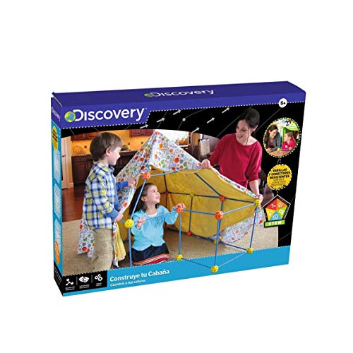 Discovery Kids Construye tu cabaña, Construction Fort,Tienda campaña Infantil, Casitas para niños, Casa Juguete, Color Azul, Naranja y Amarillo (6000105)