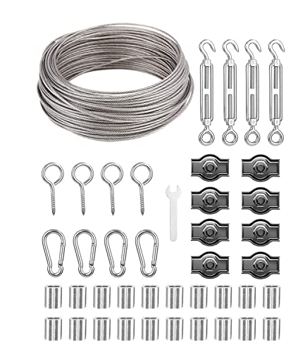 30m Φ 2mm Cable de Acero Inoxidable Kit,Cable Acero Nylon Revestida con Tensores para Alambre/Abrazadera de Cable,Tensores para Toldos,Suspensión de Cuerda para Tendedero,Soporte Planta
