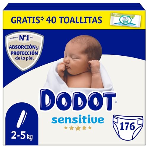 Dodot Pañales Bebé Sensitive Talla 1, 176 Pañales, 2kg-5kg, Óptima Protección De La Piel De Dodot