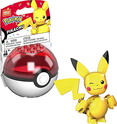 MEGA- Pokémon Pikachu Poké Ball y Figura para Construir, 16 Piezas, Multicolor (Mattel GVK60)