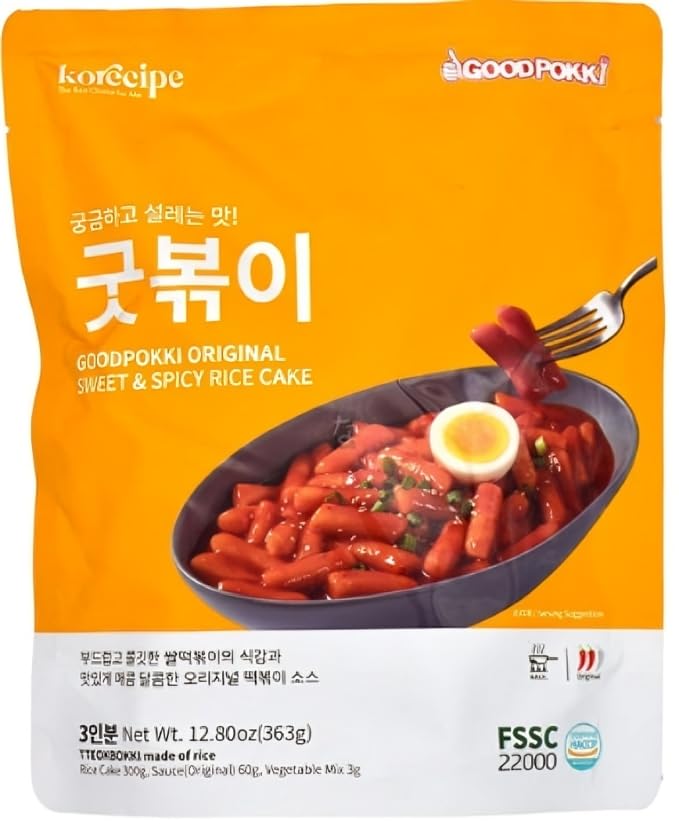K-Quick Tteokbokki, comida callejera coreana, Ricenoodles con salsa, para dos personas, picante medio, fabricado en Corea, 1 x 363 g