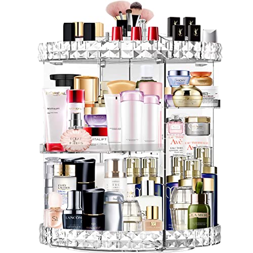 Organizador de maquillaje transparente, de gran capacidad, con rotación 360 grados y 7 bandejas ajustables, organizador y lugar de almacenamiento de maquillaje