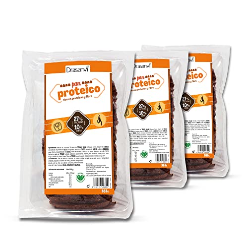 DRASANVI Pack x3 Pan Proteico Bajo en carbohidratos |27% de proteínas y alto contenido en fibra | para dieta low carb y keto | Bajo en azúcares y calorías | Con semillas de girasol y linaza | 365 gr