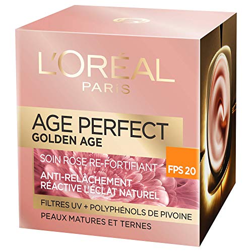 L'Oréal Paris - Age Perfect - Golden Age - Soin Jour Rose Re-Fortifiant FPS 20 - Anti-Relâchement & Eclat - Peaux Matures et Ternes - 50 mL