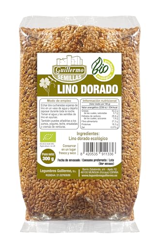 Guillermo | Semillas de lino dorado BIO - Paquete 300 g. | 100% ecológicas | Ácidos grasos Omega-3 y fibra | Reducción del colesterol