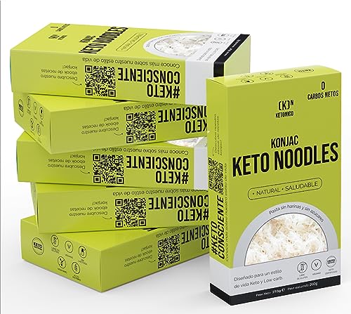 KETONICO Konjac Keto Sin Gluten, Sin Lactosa, Sin Soja, Sin OMG, Certificado Keto 1.2g Carbohidratos por Plato, Pack 6x Konjac Noodles