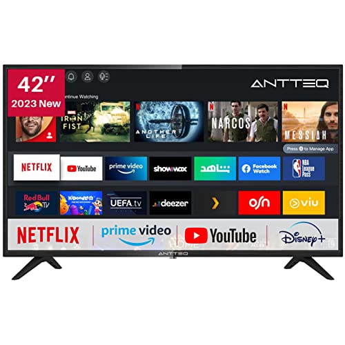 Antteq AV42F3 Smart TV 42 Pulgadas (106 cm) Televisores - Netflix, Prime Video, Rakuten TV, Disney+, Youtube, WiFi, Triple-Tuner DVB-T2 / S2 / C, Dolby Audio