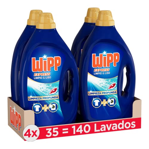 Wipp Express Detergente Líquido Limpio y Liso para lavadora, 35 Lavados - Pack de 4, Total: 140 Lavados