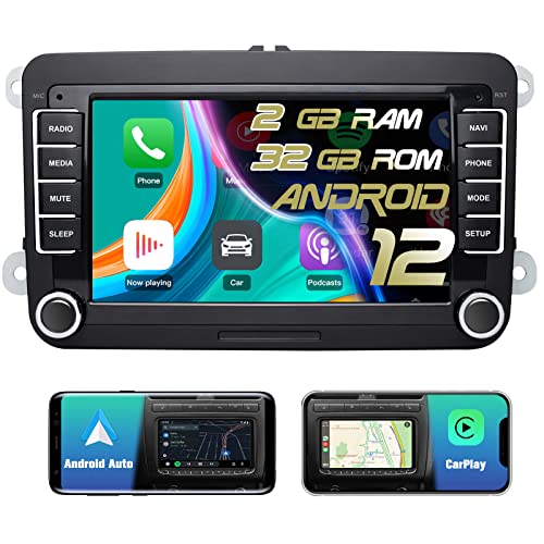 AWESAFE Android 12.0 [2GB+32GB] Radio Coche con Pantalla 2 DIN para VW, Autoradio Admite CarPlay/Android Auto para VW con WiFi/GPS/Bluetooth/RDS/USB/FM/RCA