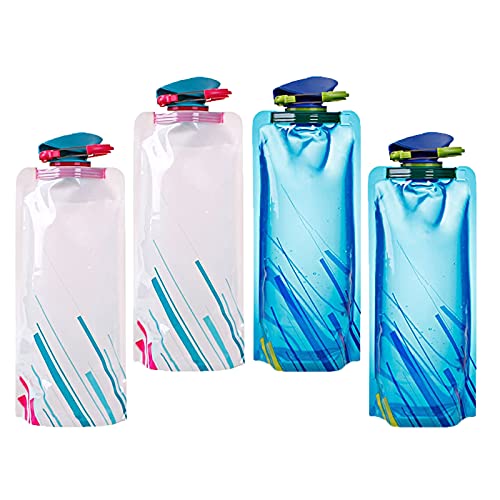 Botella de agua plegable portátil,700ML Reutilizable Bolsa de agua Botella,Plegable flexible botella de agua para senderismo aventuras 4 piezas