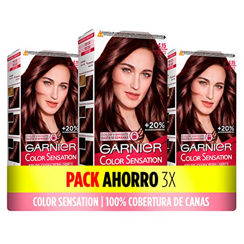Garnier Color Sensation - Coloración Permanente e Intensa reutilizable con bol y pincel, 4.15 Chocolate, Pack de 3