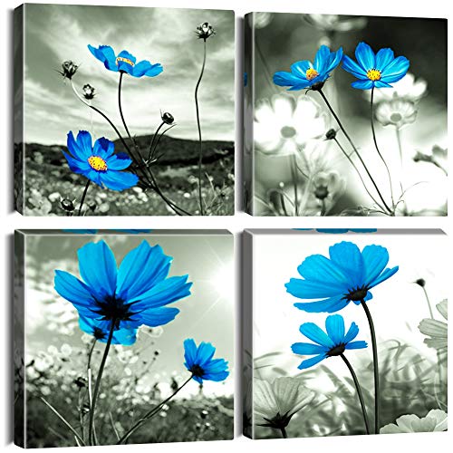 Artscope Lienzos Decorativos - Flor Azul Imágenes Estilo Nórdico Pintura Prueba de Agua con Marco Listo para Colgar para Sala de Estar Décor Dormitorio Regalo 30x30cm