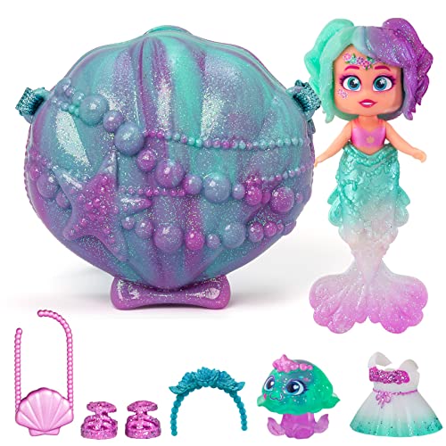 KOOKYLOOS Mermaids PEARL – Muñeca sirena con 1 concha-bolsito, 1 cola de sirena, 1 mascota, ropa, accesorios y zapatos