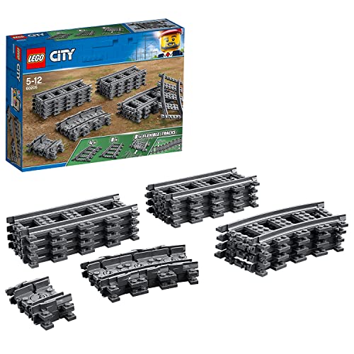 LEGO City Vías para Tren de Juguete, Accesorios Complementarios para Juegos de Construcción Ferroviarios, Detalle de Cumpleaños para Niños de Entre 5 y 12 Años 60205