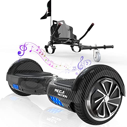 MEGA MOTION Hoverboards con Go Kart, Self Balance Hoverboards de 6.5 pulgadas con Hoverkart para niños, con altavoz Bluetooth y luces LED, regalo para niños