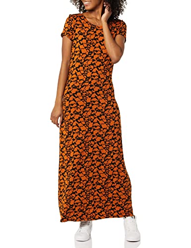 Amazon Essentials Maxi-Vestido de Manga Corta Mujer, Marrón Estampado Floral, S