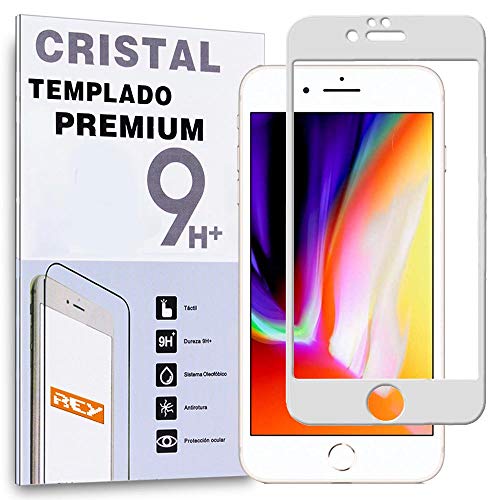 REY Protector de Pantalla Curvo para iPhone 6 Plus/iPhone 6S Plus, Blanco, Cristal Vidrio Templado Premium, 3D / 4D / 5D
