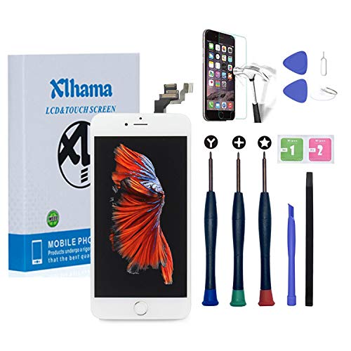 Xlhama Pantalla para iPhone 6 Plus 5,5' Blanco LCD Táctil Pantalla con Cámara Frontal,Sensor de proximidad,Altavoz, ensamblaje de Marco digitalizador y Kit de reparación