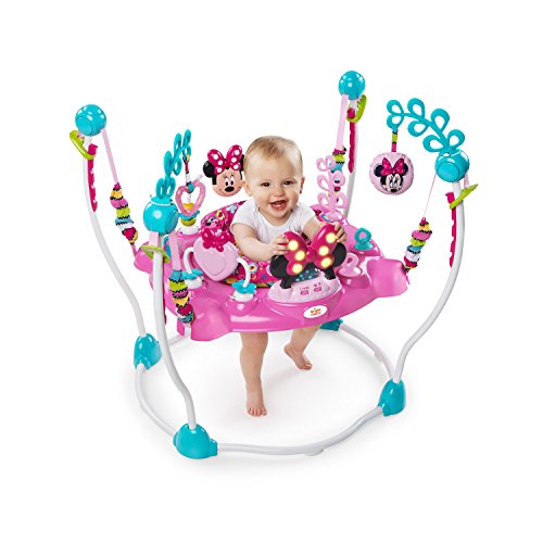 Bright Starts, Disney Baby, Saltador y Centro de Actividades Minnie Mouse PeekABoo, 12+ juguetes de actividad, andador con música y luces, asiento gira 360°, ajustable, rosa, a partir de 6 meses