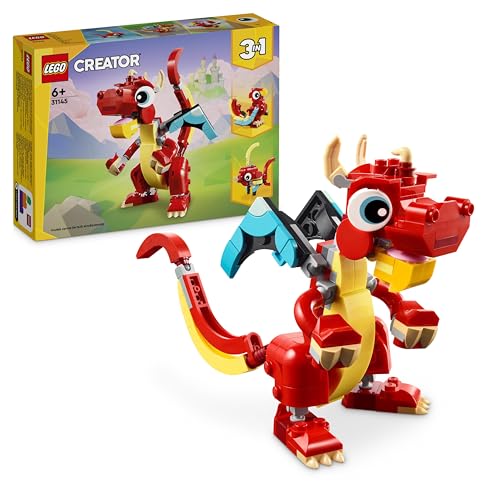 LEGO Creator 3 en 1 Dragón Rojo de Juguete Convertible en Figura de Pez o Ave Fénix, Juego Infantil de Animales como Regalo para Niños y Niñas de 6 Años o Más de Temática de Año Nuevo Chino 31145