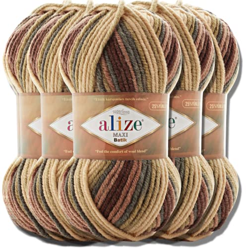 Alize 7804 7804 Superlana Maxi Batik, lana turca Super Bulky, lana de chenilla, lana para bebé, lana para ganchillo, suave, lana XXL, ovillo para hilo de amigurumi yarn