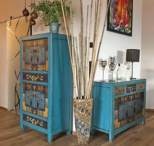Cómoda, Aparador y Armario en Estilo Vintage para Dormitorio, Salon, Atractivo Color Azul con Motivos asiáticos