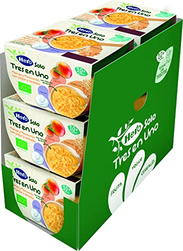 Hero Solo Tarrinas Tres en Uno, Deliciosa Mezcla de Mango y Melocotón con Yogur y Cereales -Para Bebés de más de 10 meses- Pack de 6x120gr