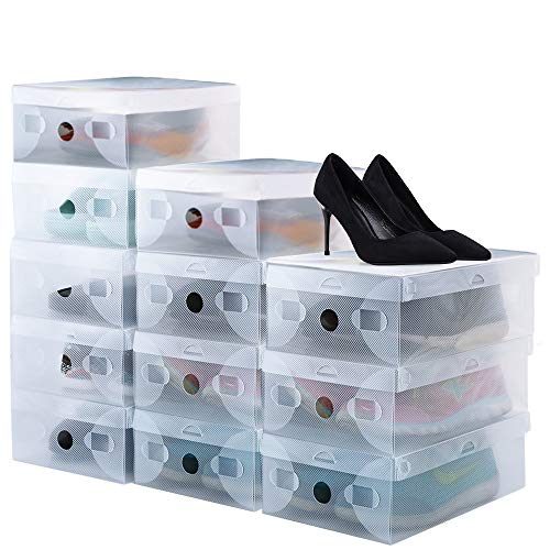BUZIFU 20 Piezas Cajas de Zapatos Transparentes Cajas de Plástico Almacenaje de Zapatos Mujeres y Niños Organizador de Zapatos Apilable para Guardar Zapatillas, Tacones y Botas Cortas (Hasta Talla 39)