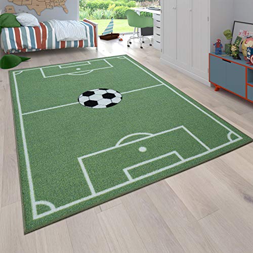 Alfombra Infantil Juego para Dormitorio Niños Diseño Campo De Fútbol En Verde, tamaño:120x160 cm