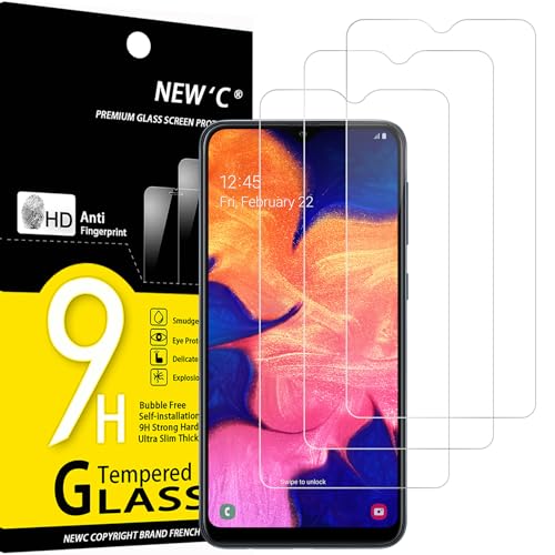 NEW'C 3 Piezas, Protector Pantalla para Samsung Galaxy A10, Cristal templado Antiarañazos, Antihuellas, Sin Burbujas, Dureza 9H, 0.33 mm Ultra Transparente, Ultra Resistente