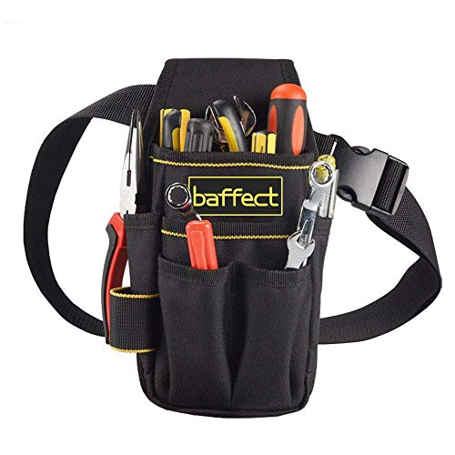 Baffect - Bolsa de Herramientas de Lona con cinturón de Nailon Ajustable, Resistente y Profesional, para electricistas, técnicos, Color Negro