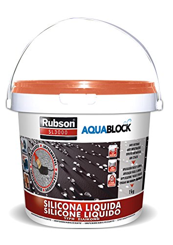 Rubson Aquablock SL3000 Silicona Líquida teja, impermeabilizante líquido para prevenir y reparar goteras y humedades, silicona elástica con tecnología Silicotec, 1 x 1 kg