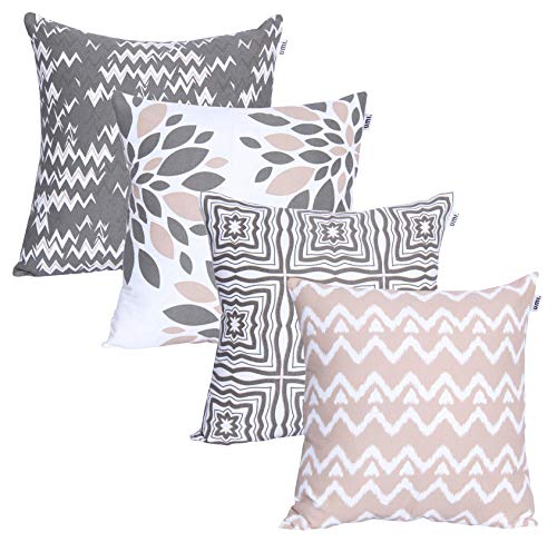 Amazon Brand- UMI Lote de 4 Cojines Cuadrados Decorativos de algodón lujosamente Estampados, Fundas de Almohada para el hogar, sofá, sillón, Silla 45x45 cm en - Gris Beige